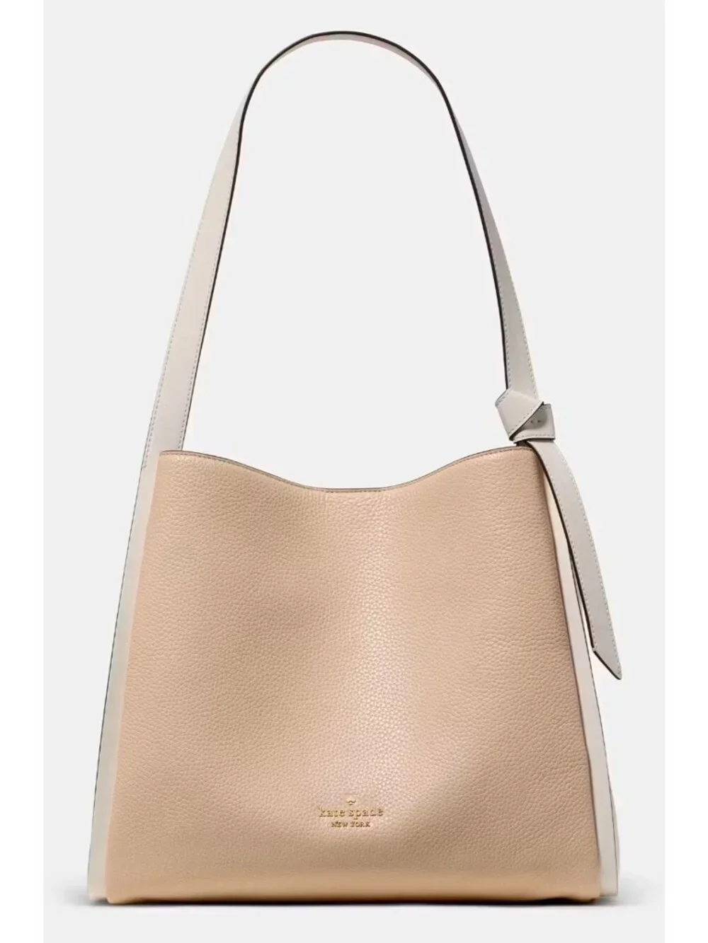S Kate Spade Knott Large Shoulder Bag Beige & Ivory Leather Purse KM662 NWT $399